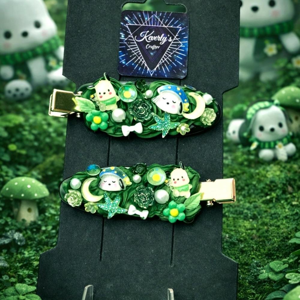 Handmade 🌿🐶 Pochacco Inspired Decoden Hair Clips